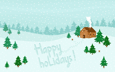 Obraz na płótnie Canvas Happy holidays greeting on winter seamless landscape