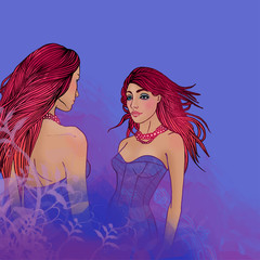 Illustration of Gemini zodiac sign as a two beautiful girls