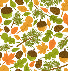 Seamless pattern with forest elements, scalable and editable vector illustration.