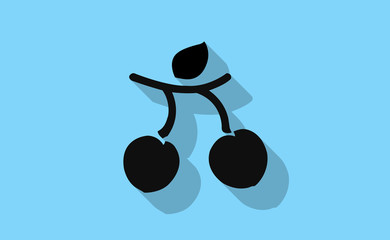 Vector black plum with long shadow on flat background