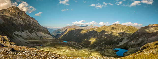 Alpine lake. Panorama of the valley