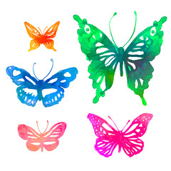 Fototapeta na wymiar Amazing colorful background with butterflies, watercolors (vect