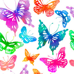 Background with butterflies painted with watercolors (vector ill