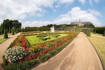 ultra wide angle of public park and ornamental garden