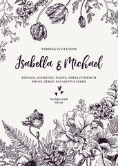 Wedding invitation with flowers.
