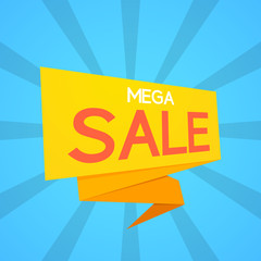 Mega sale banner, blue background, vector illustration