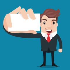 Business man showing blank display card.- vector illustrator