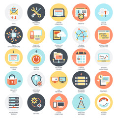 Flat icons pack of network technology services