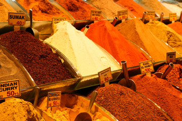 Spices on show at the Grand Bazaar in Istanbul, Turkey.