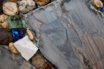 Recycled wall tiles stone, mosaic, broken glass, gravel, decorat