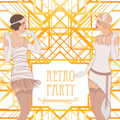 Flapper girl: Retro party invitation design.