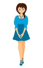 Cute smile cartoon character. Girl with blue eyes.