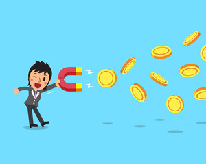 Business concept businesswoman using a magnet to attracts money