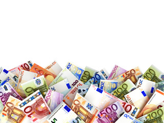 Pile of euro bills with space for text. 3D illustration