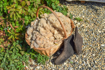 The wool in the basket and black boots