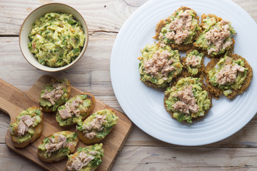 Guacamole with bread and burger