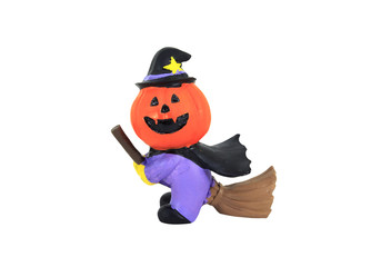 Doll witch pumpkin for Halloween decoration festival isolated wh