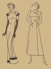 Vintage Hand Drawn. Women's clothing 30's. Retro Illustration in ancient engraving style.