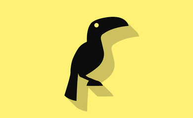 Vector toucan bird with long shadow on flat background