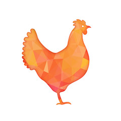 Bright red polygon illustration of a hen isolated on white background. Happy Chinese New Year cards. Perfect for decoration designs festive banners, postcards, posters.