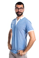 Man with blue shirt