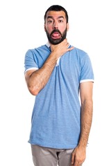 Man with blue shirt drowning himself