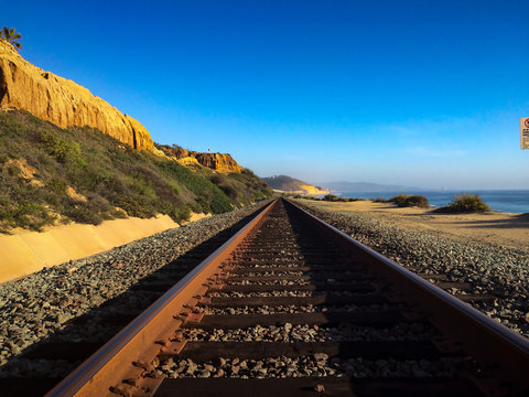 Train Tracks By The Ocean In Del Mar California