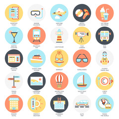 Flat icons pack of tourism and travel