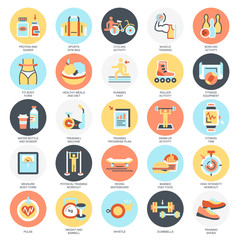 Flat icons pack of fitness