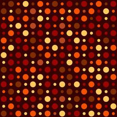 Flat circles in the rows. Seamless pattern. Warm autumn colors. Endless background. Contrast round figures. Various dots. Simple texture.