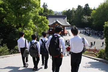 Naklejka premium Sur le chemin de l'école à Kamakura, Japon