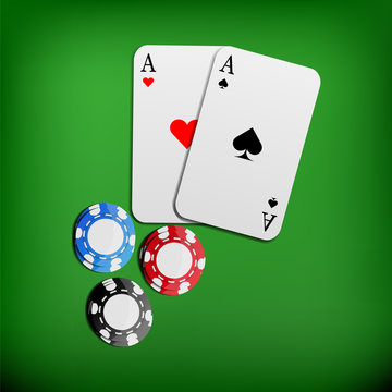 Two aces and casino chips illustration, pair of aces, vector