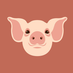 pig head vector illustration style Flat