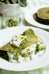 Green Pancakes with creamy  fava beans