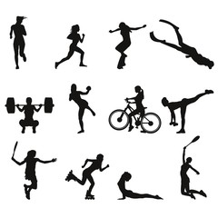 Silhouette with various types of sports exercises