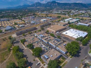 Fototapeta na wymiar Aerial Drone video of industrial area in Boulder, Colorado