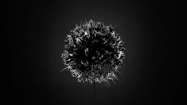 Abstract Black Spiky Sphere Object Looping with Alpha Matte. Perfect for biological concepts.