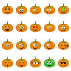 Set of Pumpkin Emoticons. Set of Emoji for Thanksgiving Day vector illustration.