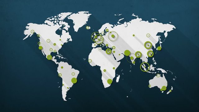 Abstract world map with cities animation - 4K 4096x2304 - simple, flat, design with long shadow style