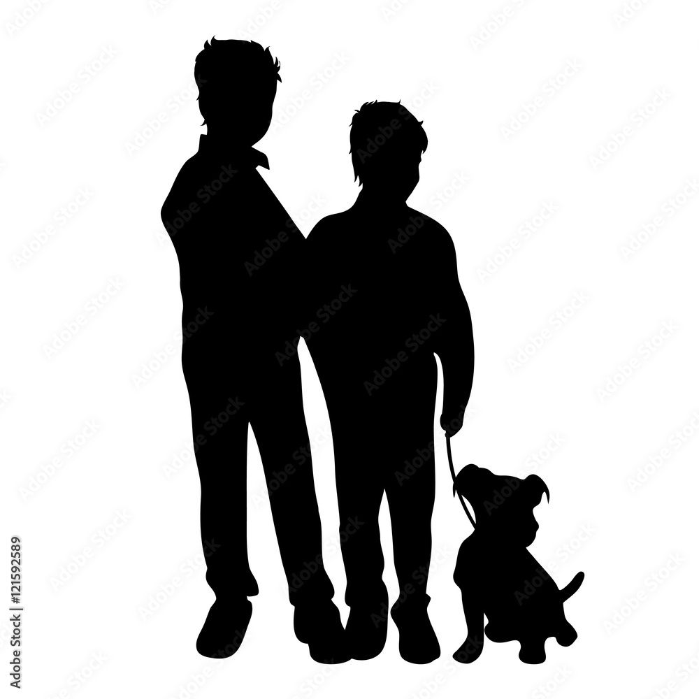 Poster vector silhouette of siblings.