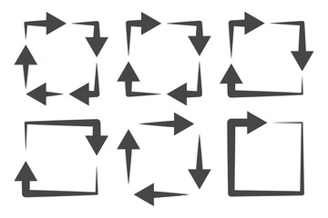 Repetitive process icon with square arrows explanation. Icon reflect renewable energy, recycling, repeatable industry and business processes.