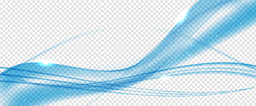 Abstract Blue Wave Set on Transparent Background. Vector Illustr