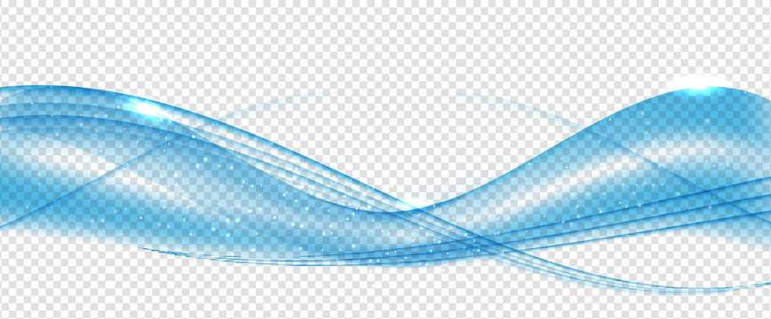 Abstract Blue Wave Set on Transparent Background. Vector Illustr