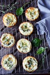 Cheese and spinach tarts, top view
