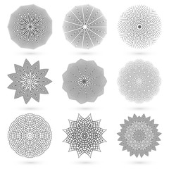 Set of circular intricate patterns. Unique geometric mandala.