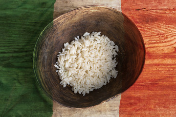Poverty concept, bowl of rice with Mexican flag