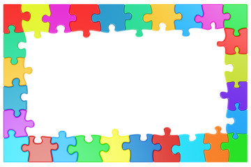 Frame from colored puzzle pieces, 3D rendering