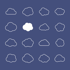 Various white cloud outlines collection on blue background. Vector illustration, eps 8.
