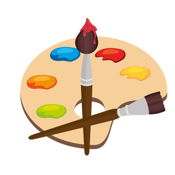 Cartoon Pallette Paint Color Brush Isolated Graphic Vector Illustration Eps 10