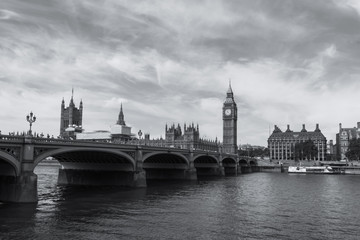 Naklejka premium Houses of Parliament from the South Side of the Thames BnW